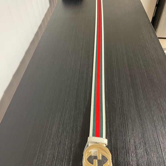 Green Red and White striped Belt with Gold Logo 42-44 men display picture 2